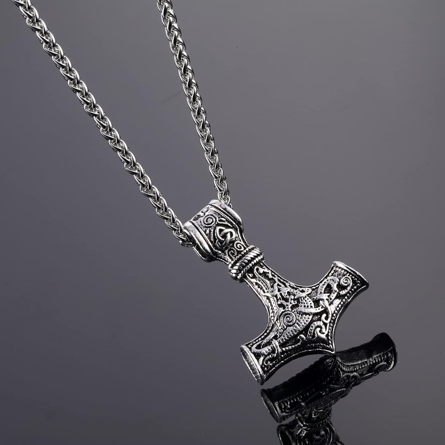 HORHEAR Men's Stainless Steel Mjolnir Thor Hammer Viking Pendant Necklace